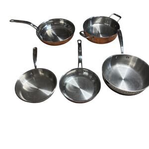 Lagostina Stainless Steel Hammered Copper Frying Pans Set Lot 5